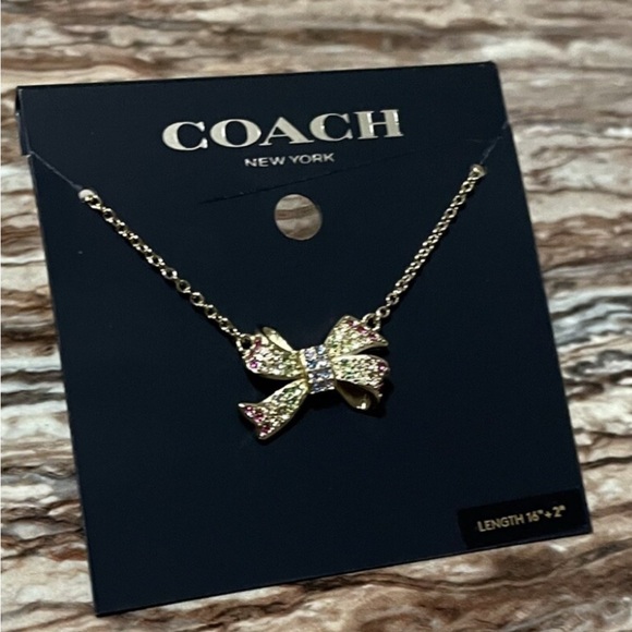 Coach Jewelry - Coach Pave Bow necklace multicolored gold tone 16-22in New 🎀